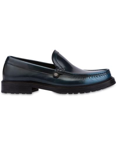 Moschino Faded-effect Leather Loafers - Blue