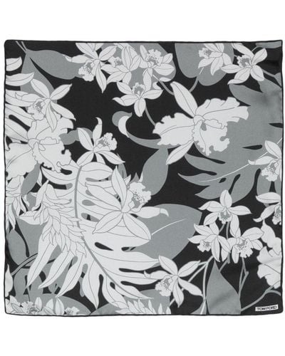 Tom Ford Floral-print Square Silk Scarf - Metallic