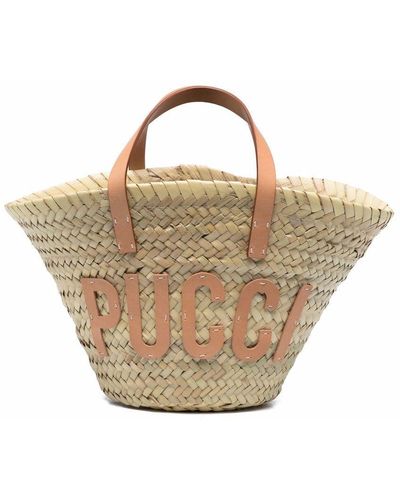 Emilio Pucci Logo-detail Woven Tote Bag - Natural