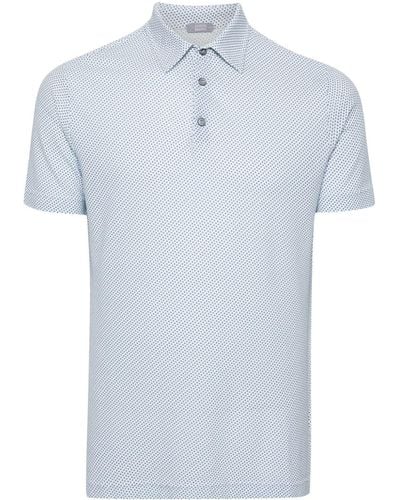 Zanone Geometric-print Polo Shirt - Blue