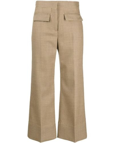 MSGM Checked Cropped Straight-leg Trousers - Natural