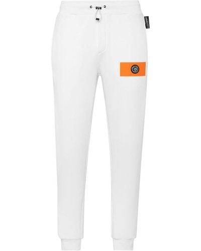 Philipp Plein Pantalon de jogging en coton biologique à logo imprimé - Blanc