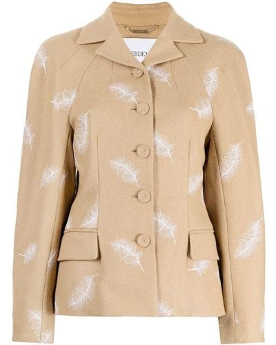 Erdem Feather-print Single-breasted Blazer - Natural