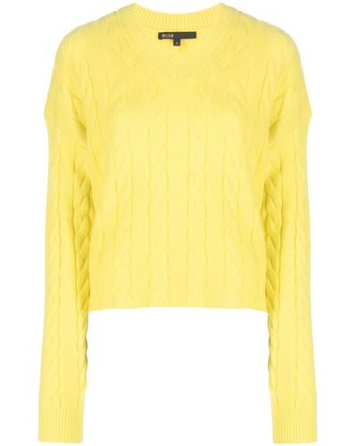 Maje Cable-knit Cashmere-blend Jumper - Yellow