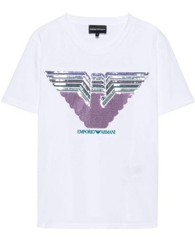 Emporio Armani Sequinned-eagle T-shirt - White