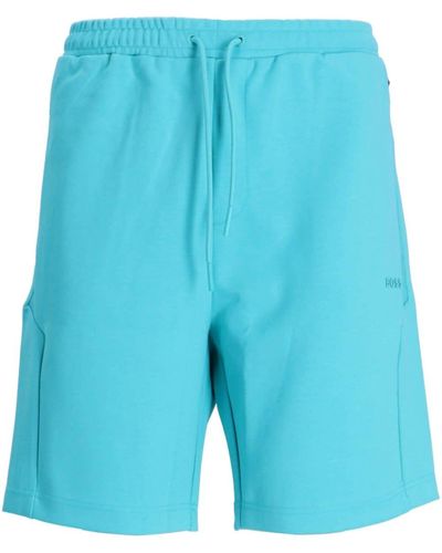 BOSS Pantalones cortos de chándal con logo en relieve - Azul
