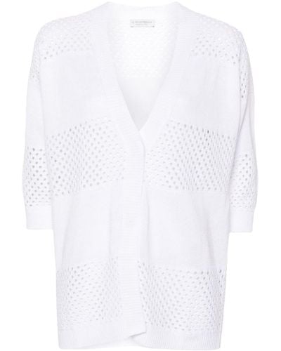 Le Tricot Perugia Open-knit Linen-blend Cardigan - White