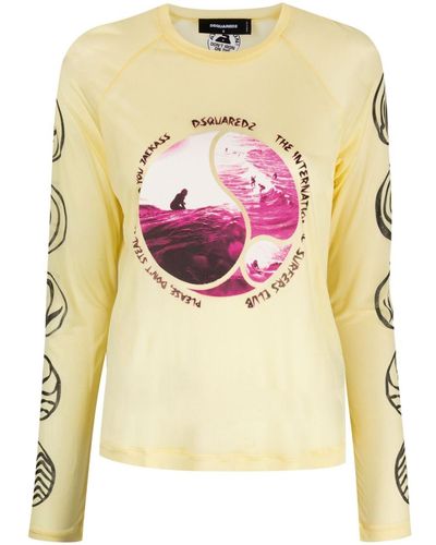 DSquared² Photograph-print Long-sleeve T-shirt - Yellow