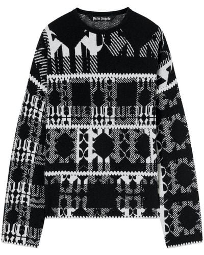 Palm Angels Intarsia-knit Monogram Sweater - Black