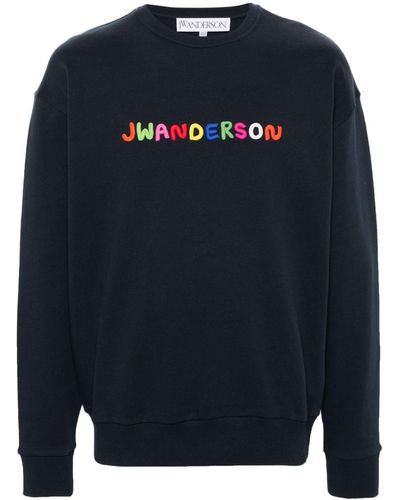 JW Anderson Logo-Embroidered Cotton Sweatshirt - Blue