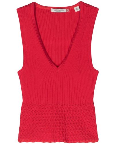 Scotch & Soda Ribbed Cropped Tank Top - Red