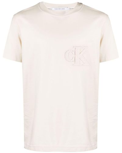 Calvin Klein Logo-embroidered Cotton T-shirt - White