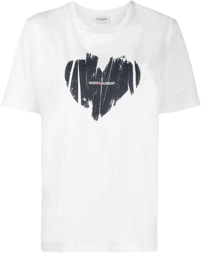 Saint Laurent T-shirt En Jersey De Coton Imprimé - Blanc