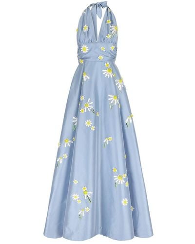 BERNADETTE Monroe Floral-embroidered Halterneck Dress - Blue