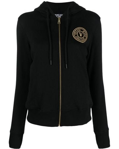 Versace Hoodie zippé en coton à logo brodé - Noir