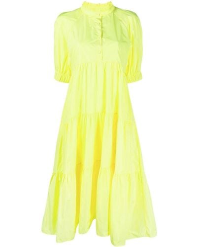 Philosophy Di Lorenzo Serafini Puff-sleeve Tiered Midi Dress - Yellow