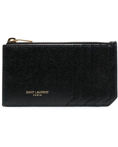 Saint Laurent Logo-Stamp Leather Cardholder - Black