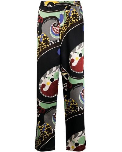 Moschino Abstract-print Straight-leg Trousers - Black