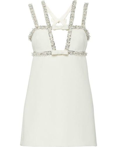 Miu Miu Jewel-trim Mini Dress - White