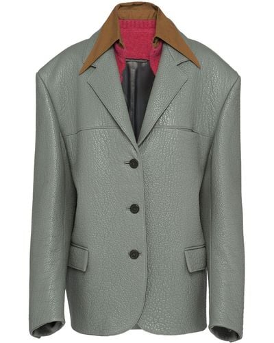 Prada Single-breasted Leather Jacket - Grey