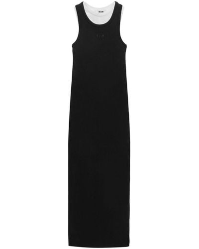 MSGM Layered Ribbed Maxi Dress - Black