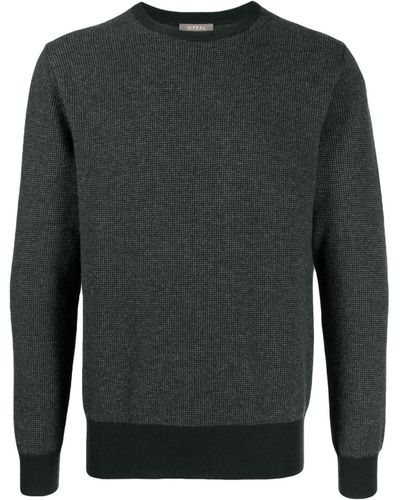 N.Peal Cashmere Oxford Bird's Eye Knit Sweater - Gray