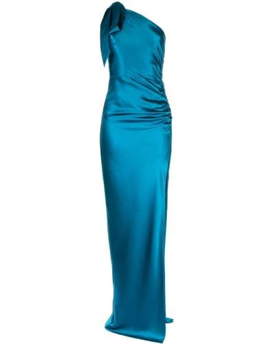 Michelle Mason Asymmetric Silk Maxi Gown - Blue