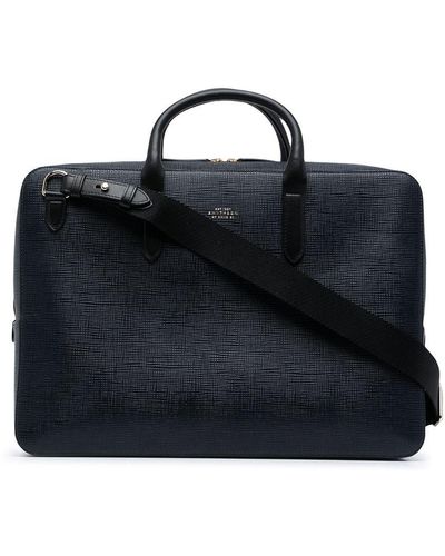 Smythson Panama Textured Leather Briefcase - Blue