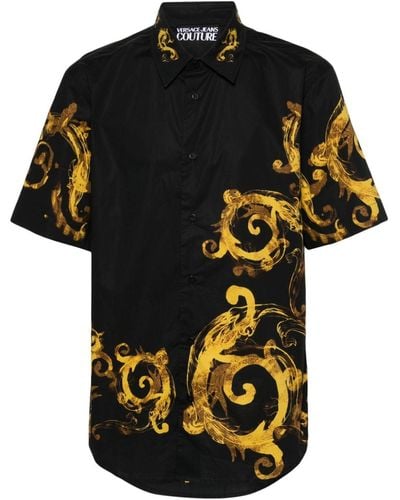 Versace Watercolor Couture-Print Cotton Shirt - Black