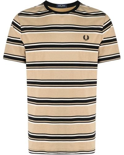 Fred Perry Logo-embroidered Striped Cotton T-shirt - Natural