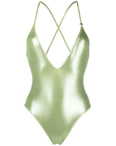 The Attico Badeanzug mit metallischem V-Ausschnitt - Grün
