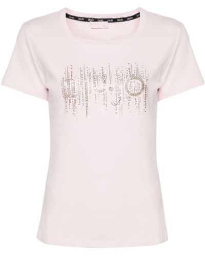 Liu Jo Crystal-embellished Logo-print T-shirt - Pink