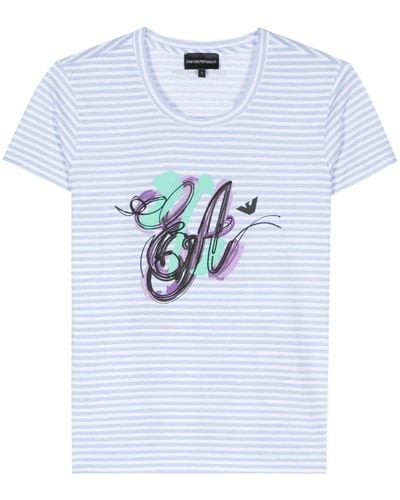 Emporio Armani Logo-print Striped T-shirt - ブルー