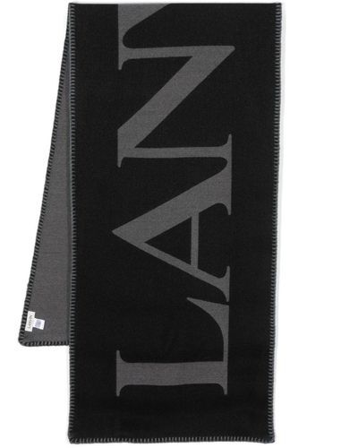 Lanvin Logo-intarsia Knitted Scarf - Black