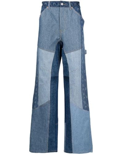 Marine Serre Jeans a gamba ampia con design patchwork - Blu