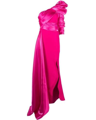 Gaby Charbachy Asymmetric Draped One-shoulder Gown - Pink