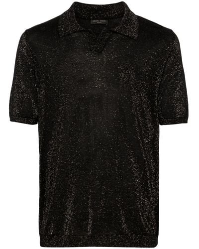 Roberto Collina Lurex-detailing Fine-knit Polo Shirt - Black