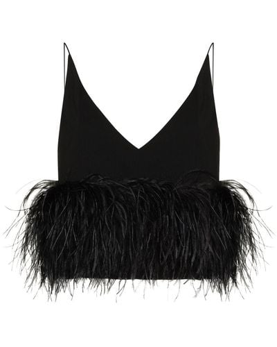 16Arlington Poppy Feather-embellished Cropped Top - Black