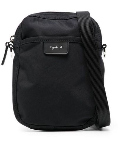 agnès b. Logo-patch Zipped Messenger Bag - Black