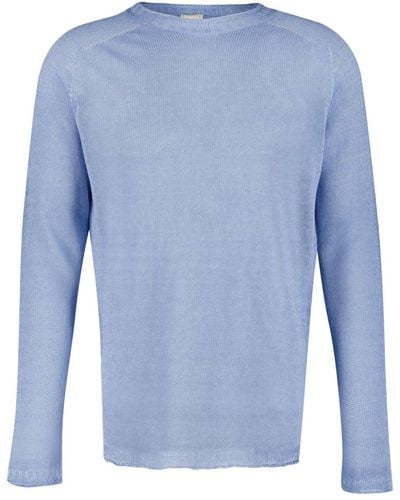 120% Lino Crew-neck Linen Sweater - Blue