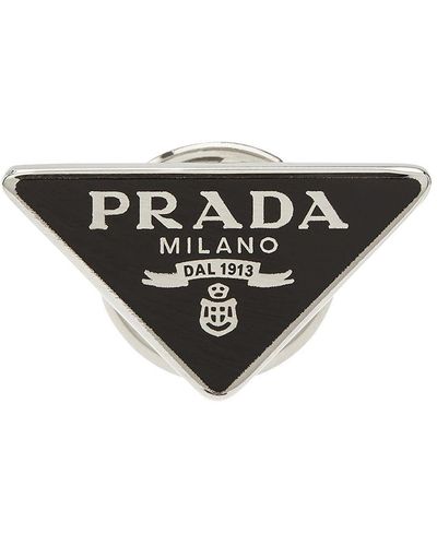 Prada Logo-plaque Brooch - Metallic