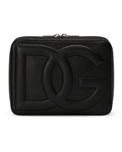 Dolce & Gabbana Sac porté épaule en cuir à logo embossé - Noir