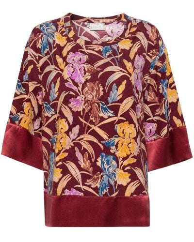 Pierre Louis Mascia Floral-print charmeuse blouse - Rot