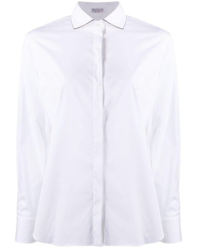Brunello Cucinelli Monili Chain-embellished Long-sleeved Shirt - White