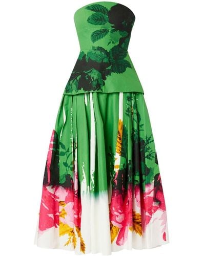 Erdem Botanical-print Full-skirt Dress - Green