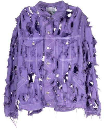 Natasha Zinko Ripped Buttoned Denim Jacket - Purple