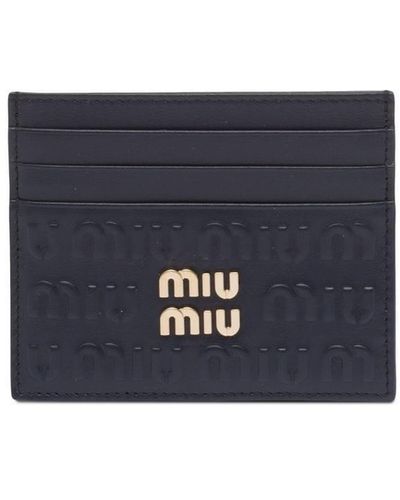 Miu Miu Logo-embossed Leather Cardholder - Blue