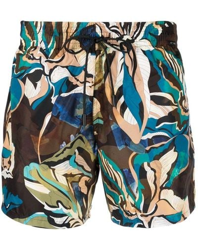 Etro Abstract-print Drawstring Swim Shorts - Green