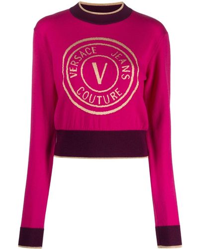 Versace ロゴインターシャ セーター - ピンク