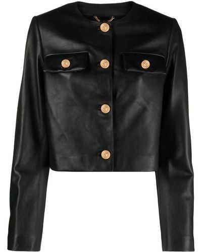 Versace Leather Jacket With Padded Shoulder Straps - Black